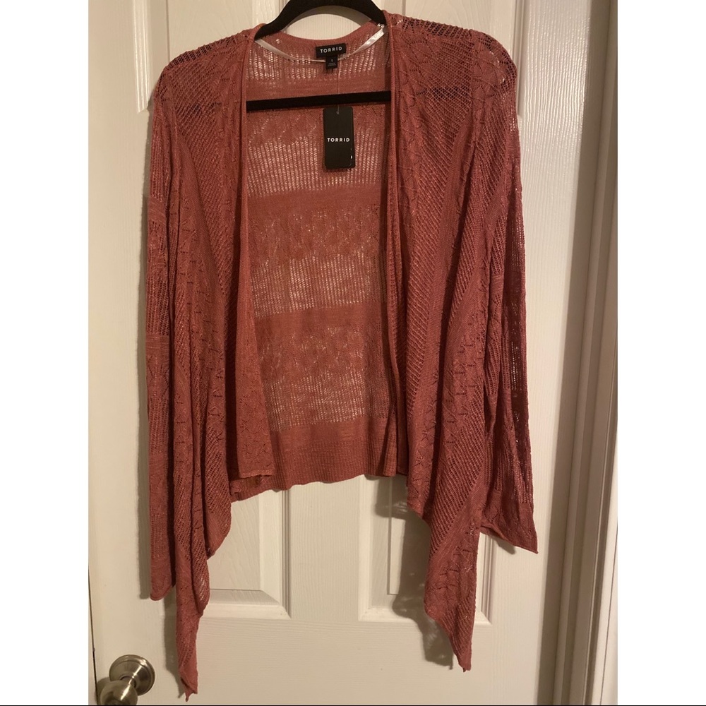 Torrid dusty rose pointelle slub drape front cardi
